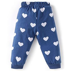 Babyhug Cotton Knit Full Sleeves Night Suit With Heart Print & Patch - Navy Blue
