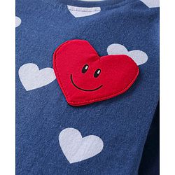 Babyhug Cotton Knit Full Sleeves Night Suit With Heart Print & Patch - Navy Blue
