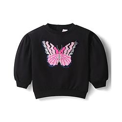 Babyhug Terry Knit Premium Light Gauge Terry Full Sleeves T-Shirt & Lounge Pants Set With Reversible Sequin Detailing - Black