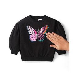 Babyhug Terry Knit Premium Light Gauge Terry Full Sleeves T-Shirt & Lounge Pants Set With Reversible Sequin Detailing - Black