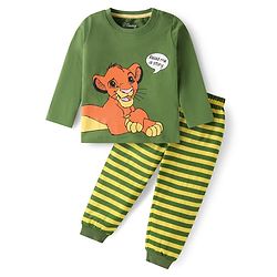 Babyhug Disney Single Jersey Knit Full Sleeves Night Suit with Lion King Graphics - Green