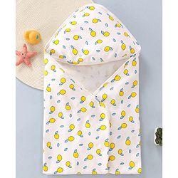 Babyhug Cotton Interlock Tropical Print Hooded Wrapper L 74 x B 74 cm - White