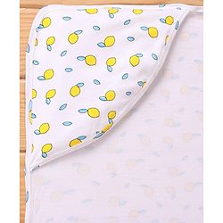 Babyhug Cotton Interlock Tropical Print Hooded Wrapper L 74 x B 74 cm - White