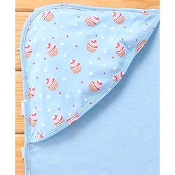 Babyhug Cotton Interlock Cupcake Print Hooded Wrapper L 74 x B 71 cm - Light Blue
