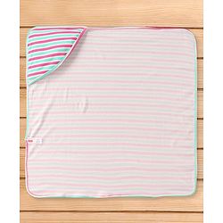 Babyhug Cotton Interlock Striped Hooded Wrapper L 75 x B 73 cm - Green & Red