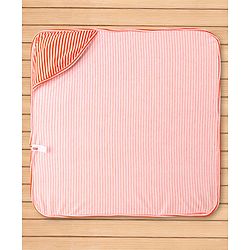 Babyhug Cotton Knit Hooded Wrapper with Stripes L 76 x B 76 cm - Red