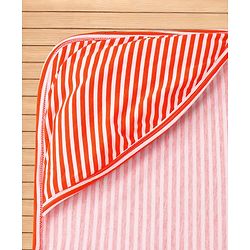 Babyhug Cotton Knit Hooded Wrapper with Stripes L 76 x B 76 cm - Red