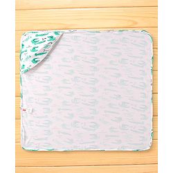 Babyhug Cotton Knit Hooded Wrapper with Crocodile Print L 76 x B 76 cm - White