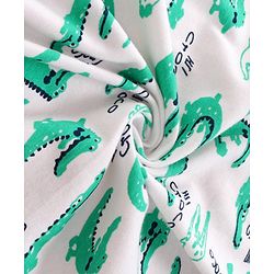 Babyhug Cotton Knit Hooded Wrapper with Crocodile Print L 76 x B 76 cm - White