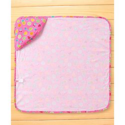 Babyhug Cotton Interlock Fruits Print  Hooded Wrapper L 76 x B 76 cm - Dark Pink