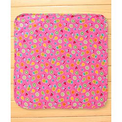 Babyhug Cotton Interlock Fruits Print  Hooded Wrapper L 76 x B 76 cm - Dark Pink