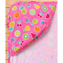 Babyhug Cotton Interlock Fruits Print  Hooded Wrapper L 76 x B 76 cm - Dark Pink