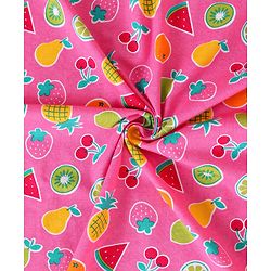 Babyhug Cotton Interlock Fruits Print  Hooded Wrapper L 76 x B 76 cm - Dark Pink