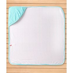 Babyhug Cotton Knit Hooded Wrapper with Stripes L 76 x B 78 cm - Aqua Blue