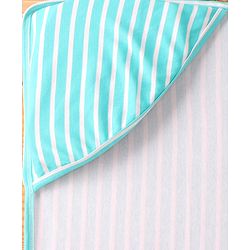 Babyhug Cotton Knit Hooded Wrapper with Stripes L 76 x B 78 cm - Aqua Blue