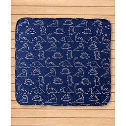 Babyhug Cotton Knit Hooded Wrapper with Dino Print L 76 x B 76 cm - Navy Blue