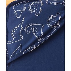 Babyhug Cotton Knit Hooded Wrapper with Dino Print L 76 x B 76 cm - Navy Blue