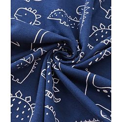 Babyhug Cotton Knit Hooded Wrapper with Dino Print L 76 x B 76 cm - Navy Blue