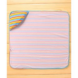 Babyhug Cotton Knit Hooded Wrapper with Stripes L 76 x B 76 cm - White