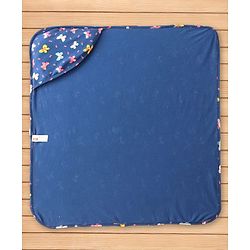 Babyhug Cotton Knit Hooded Wrapper with Butterfly Print L 76 x B 78 cm - Navy Blue