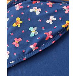 Babyhug Cotton Knit Hooded Wrapper with Butterfly Print L 76 x B 78 cm - Navy Blue
