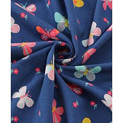 Babyhug Cotton Knit Hooded Wrapper with Butterfly Print L 76 x B 78 cm - Navy Blue