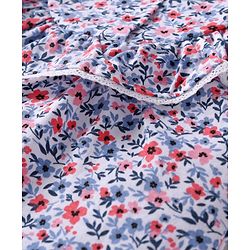 Babyhug Single Jersey Full Sleeves Frill Detailing Floral Print Top with Legging - Blue & Pink