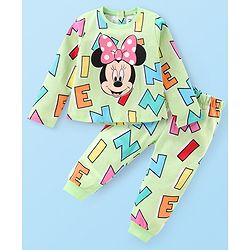 Babyhug Disney Single Jersey Knit Full Sleeves Night Suit With Minnie Mouse Graphics - Green