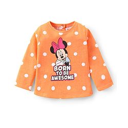 Babyhug Disney Single Jersey Knit Full Sleeves Night Suit With Minnie Mouse Graphics - Orange
