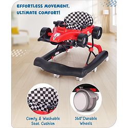 Babyhug F1 Little Racer Foldable Activity Walker with Adjustable Height|Music & Lights|Steering Wheel with Comfy Seat & Push Handle - Red