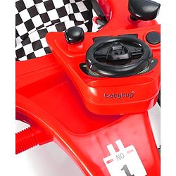 Babyhug F1 Little Racer Foldable Activity Walker with Adjustable Height|Music & Lights|Steering Wheel with Comfy Seat & Push Handle - Red