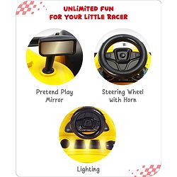 Babyhug F1 Little Racer Foldable Activity Walker with Adjustable Height|Music & Lights|Steering Wheel with Comfy Seat & Push Handle -  Yellow