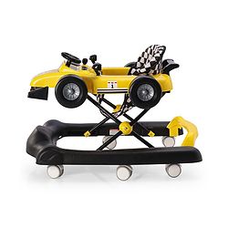 Babyhug F1 Little Racer Foldable Activity Walker with Adjustable Height|Music & Lights|Steering Wheel with Comfy Seat & Push Handle -  Yellow