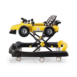 Babyhug F1 Little Racer Foldable Activity Walker with Adjustable Height|Music & Lights|Steering Wheel with Comfy Seat & Push Handle -  Yellow