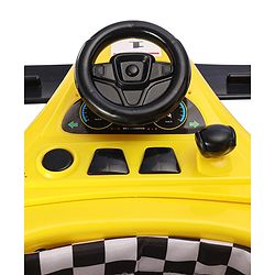 Babyhug F1 Little Racer Foldable Activity Walker with Adjustable Height|Music & Lights|Steering Wheel with Comfy Seat & Push Handle -  Yellow
