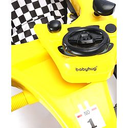 Babyhug F1 Little Racer Foldable Activity Walker with Adjustable Height|Music & Lights|Steering Wheel with Comfy Seat & Push Handle -  Yellow