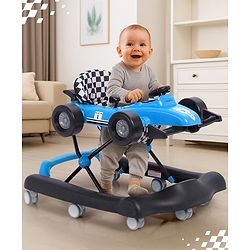 Babyhug F1 Little Racer Foldable Activity Walker with Adjustable Height|Music & Lights|Steering Wheel with Comfy Seat & Push Handle -  Yellow