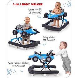 Babyhug F1 Little Racer Foldable Activity Walker with Adjustable Height|Music & Lights|Steering Wheel with Comfy Seat & Push Handle -  Yellow