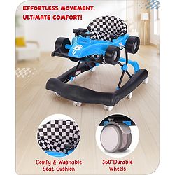 Babyhug F1 Little Racer Foldable Activity Walker with Adjustable Height|Music & Lights|Steering Wheel with Comfy Seat & Push Handle -  Yellow