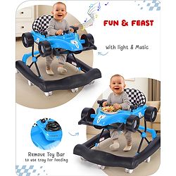Babyhug F1 Little Racer Foldable Activity Walker with Adjustable Height|Music & Lights|Steering Wheel with Comfy Seat & Push Handle -  Yellow