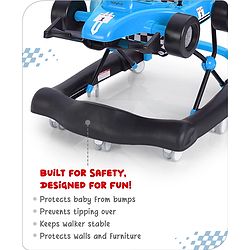 Babyhug F1 Little Racer Foldable Activity Walker with Adjustable Height|Music & Lights|Steering Wheel with Comfy Seat & Push Handle -  Yellow
