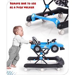 Babyhug F1 Little Racer Foldable Activity Walker with Adjustable Height|Music & Lights|Steering Wheel with Comfy Seat & Push Handle -  Yellow