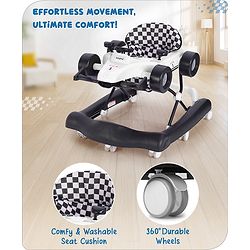 Babyhug F1 Little Racer Foldable Activity Walker with Adjustable Height|Music & Lights|Steering Wheel with Comfy Seat & Push Handle -  Yellow