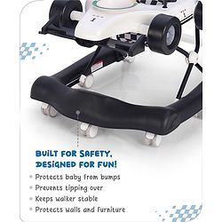 Babyhug F1 Little Racer Foldable Activity Walker with Adjustable Height|Music & Lights|Steering Wheel with Comfy Seat & Push Handle -  Yellow