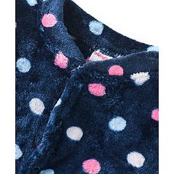 Babyhug Velour Knit Full Sleeves Winter Wear Sleep Suit With Polka Dots Print - Navy Blue