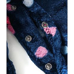 Babyhug Velour Knit Full Sleeves Winter Wear Sleep Suit With Polka Dots Print - Navy Blue