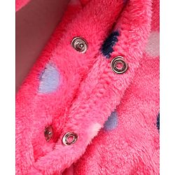 Babyhug Velour Knit Full Sleeves Winter Wear  Polka Dots Printed Footed Front Open Sleep Suit - Dark Pink
