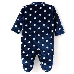 Babyhug Velour Knit Full Sleeves Winter Wear Sleep Suit With Polka Dots Print - Navy Blue