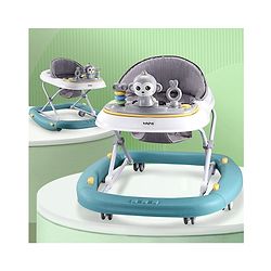 Babyhug 2 In 1 Multifunctional Baby Walker Cum Rocker With 3 Level Height Adjustment Musical Play Tray & Monkey Toy - Sea Green
