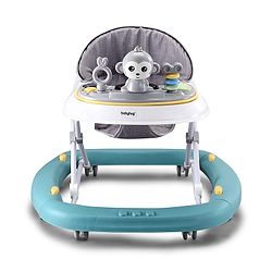 Babyhug 2 In 1 Multifunctional Baby Walker Cum Rocker With 3 Level Height Adjustment Musical Play Tray & Monkey Toy - Sea Green